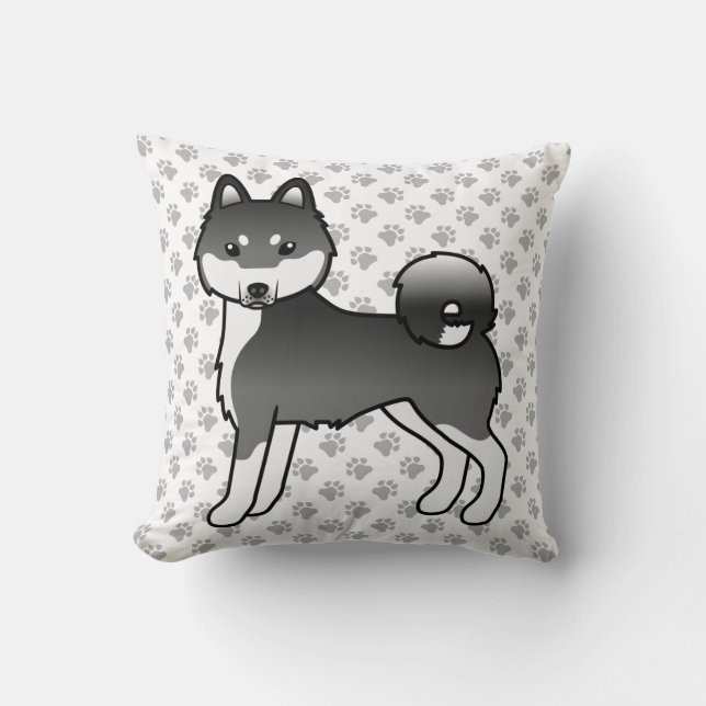 Almofada Cachorro de desenho animado preto e branco Alaskan (Frente)