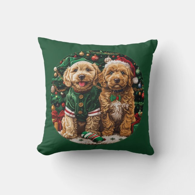 Almofada Cachorro de Goldendoodle de Natal (Frente)