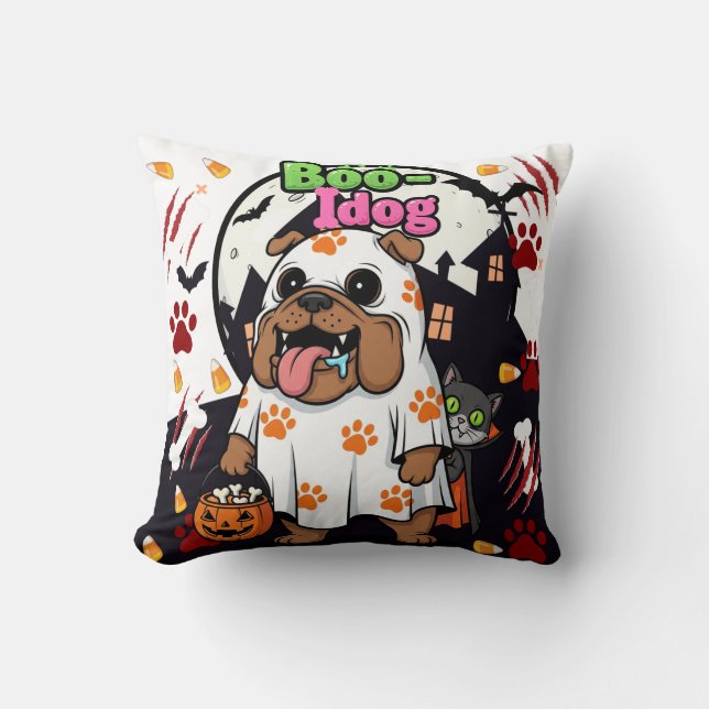 Almofada Cachorro de Halloween "Boo Idog" Ghost Spooky (Frente)