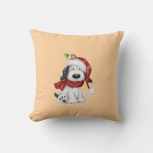Almofada Cachorro de Natal bonito com Papai Noel e Scarf