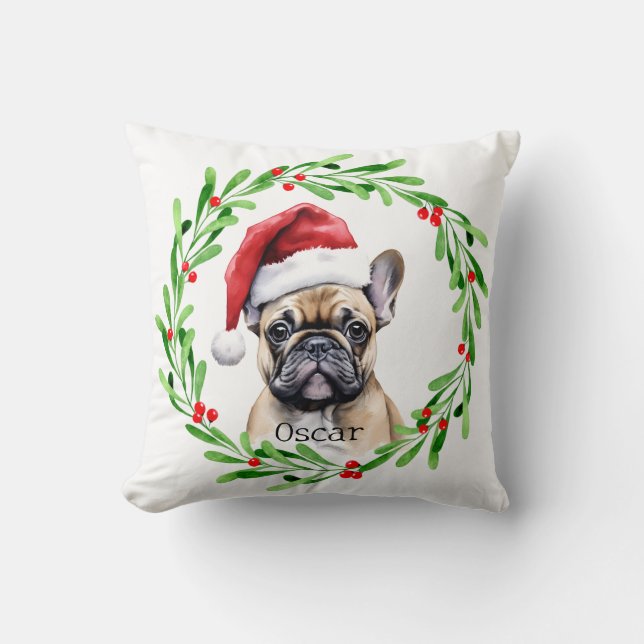 Almofada Cachorro de Natal Tan Frenchie - Pet Francês Buldo (Frente)