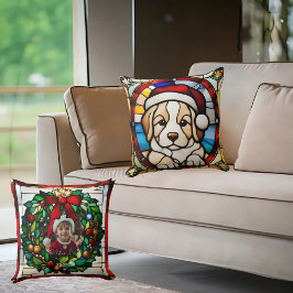 Almofada Cachorro de Natal Vidro Pintado Falso