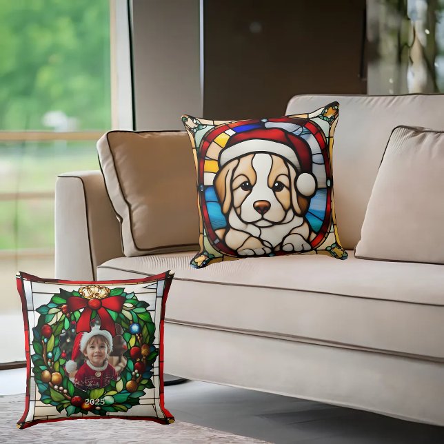 Almofada Cachorro de Natal Vidro Pintado Falso (Criador carregado)