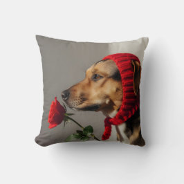 Almofada Cachorro do dia dos namorados segurando retrato de