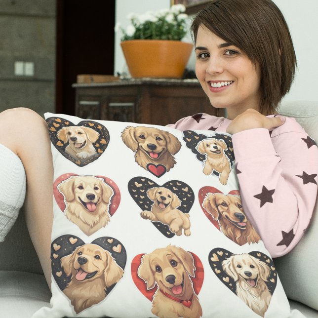 Almofada Cachorro do namorados Ouro (Valentine Golden Retriever Dog Cushion)