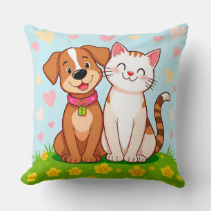 Almofada Cachorro e Gato de Desenho Animado Fofo Sentados J