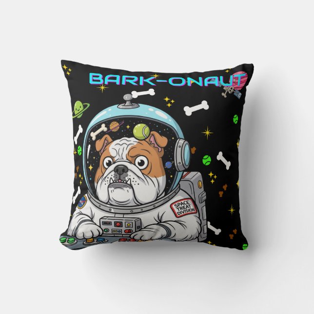 Almofada Cachorro Espacial "Barkonaut" Engraçado, Pet Lover (Frente)