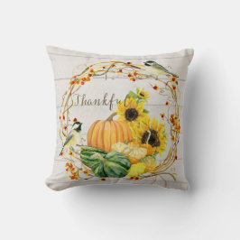 Almofada Cachorro Floral Sunflower Pumpkins em Aves Aquarel