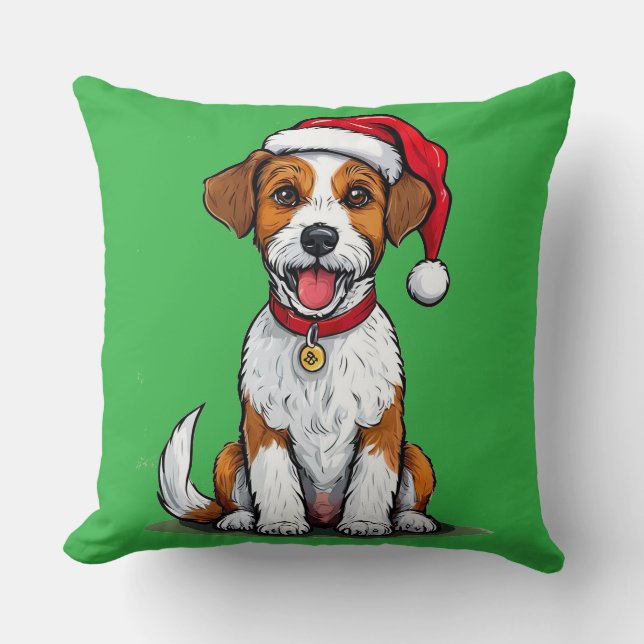 Almofada Cachorro Fofo com Chapéu de Papai Noel Sentado e S (Frente)