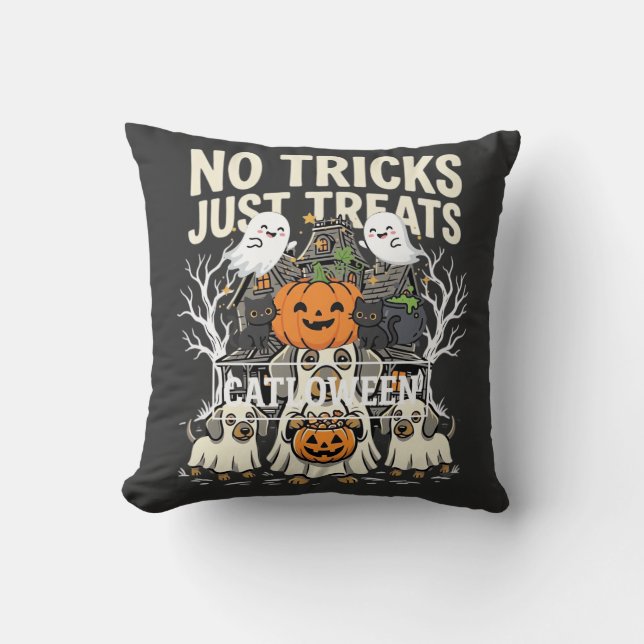 Almofada Cachorro Fofo de Halloween Sem Pegadinhas Só Gulos (Frente)