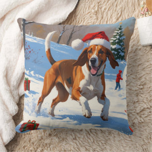 Almofada Cachorro Foxhound Inglês Americano Natal Festa Nev