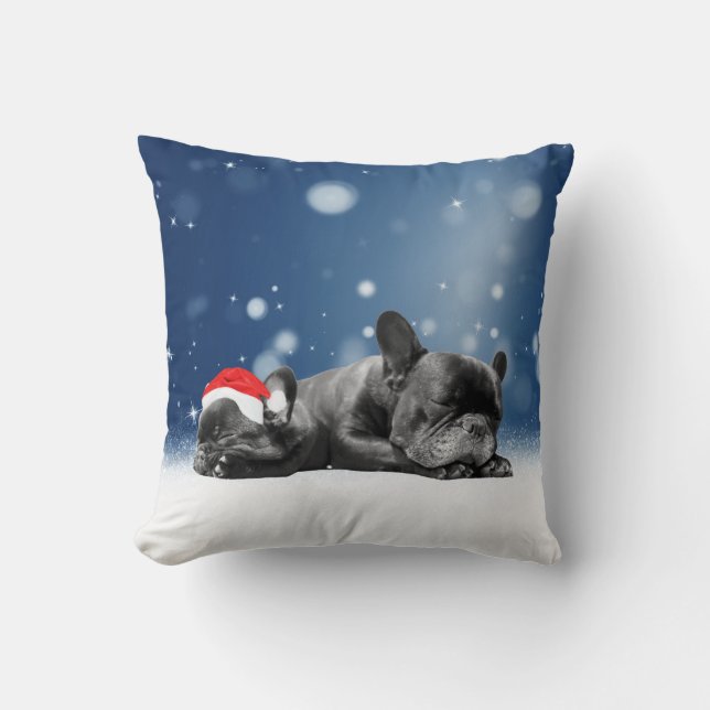 Almofada Cachorro francês de Natal Cachorros de neve santa  (Frente)