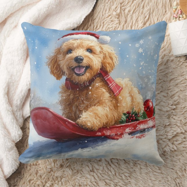 Almofada Cachorro Goldendoodle no Trenó Deixe Nevar Natal (Cobertor)
