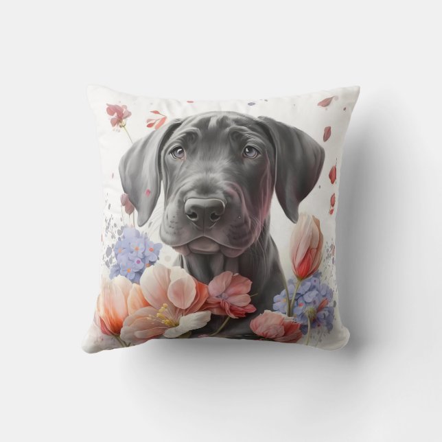 Almofada Cachorro Great Dane Fofo em Aquarela (Verso)