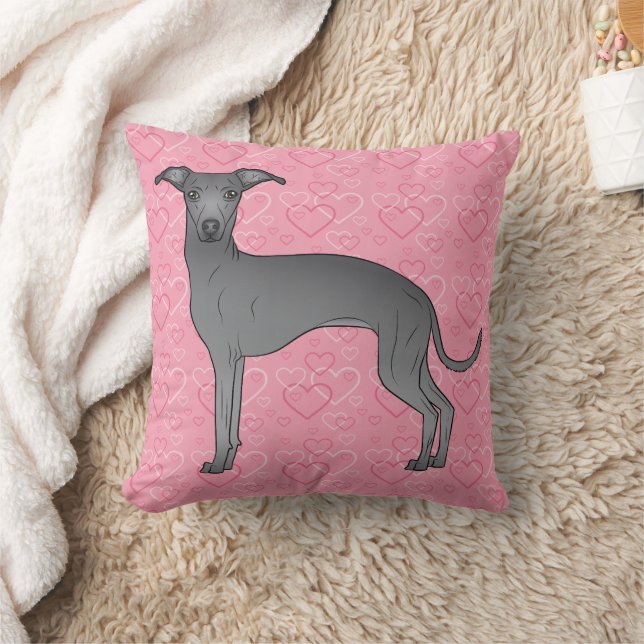 Almofada Cachorro Grego Azul Italiano Cute Em Corações Rosa (Cobertor)
