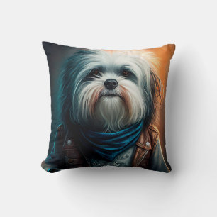 Almofada Cachorro Havanese em bicicleta pintura digital