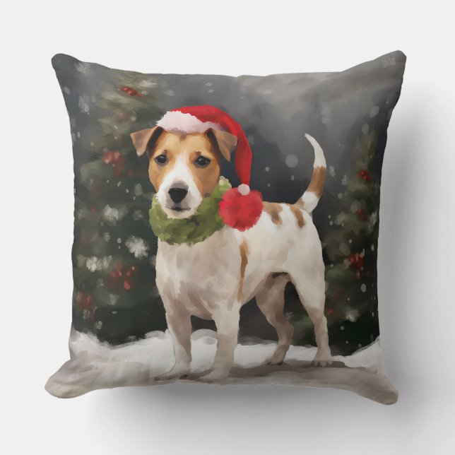 Almofada Cachorro Jack Russell na Neve Natal (Frente)