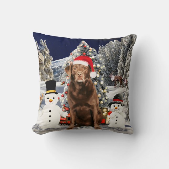 Almofada Cachorro Labrador nas Luzes de Natal da Neve (Frente)