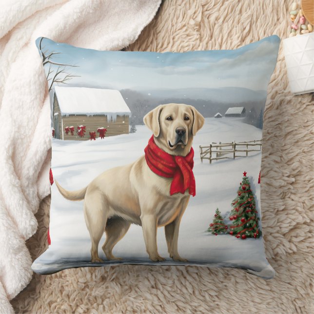 Almofada Cachorro Labrador Retriever na Neve Natal (Cobertor)