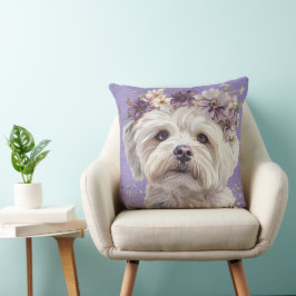 ALMOFADA CACHORRO MALTESE COM FLORES DE ROUPA