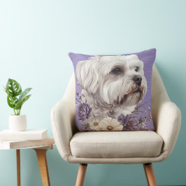 ALMOFADA CACHORRO MALTESE COM FLORES DE ROUPA