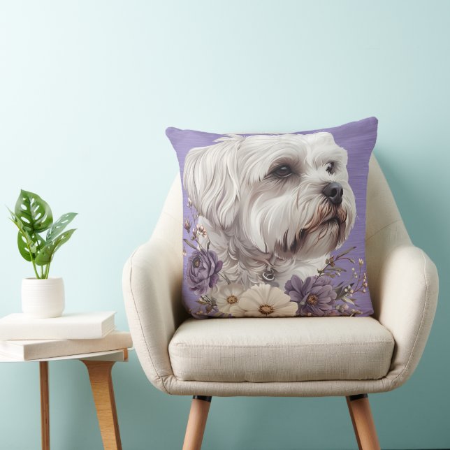 ALMOFADA CACHORRO MALTESE COM FLORES DE ROUPA (Cadeira)