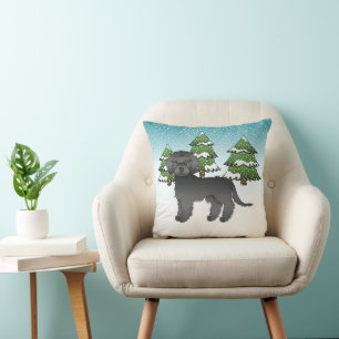 Almofada Cachorro Mini Goldendoododle Negro Em Uma Floresta