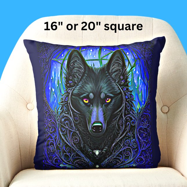 Almofada Cachorro Negro em Azul (Criador carregado)