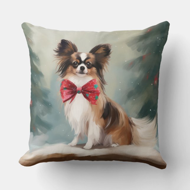 Almofada Cachorro Papillon na Neve Natal  (Frente)