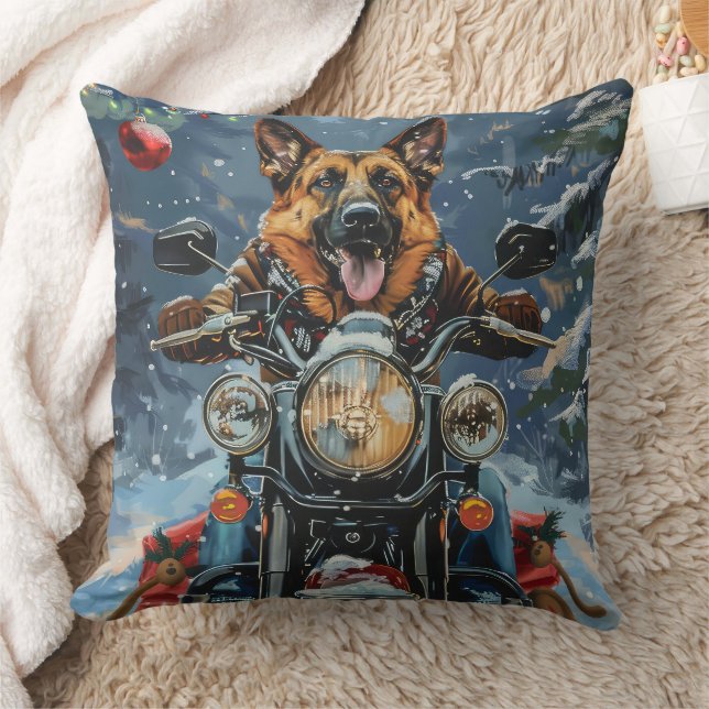 Almofada Cachorro Pastor Alemão Pilotando Moto Natal (Cobertor)