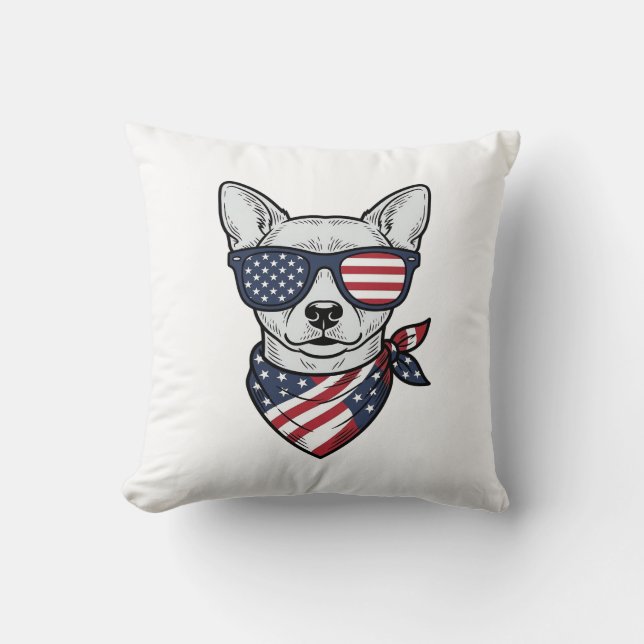Almofada Cachorro Patriótico com Óculos de Sol de Bandeira  (Frente)