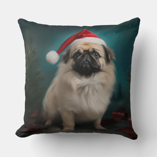 Almofada Cachorro Pekingês no Natal da Neve (Frente)