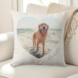 Almofada Cachorro Personalizado Creme com Foto e Letra Cora