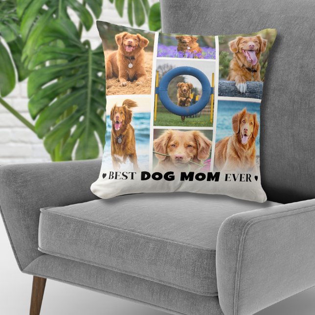 Almofada Cachorro Personalizado de Colagem de Fotos Mãe (Personalized Photo Collage Dog Mom Throw Pillow )