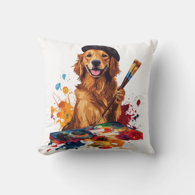 Almofada Cachorro Pintor � Cão Artístico com Cavalete (Frente)