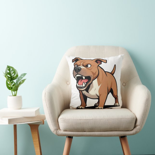 Almofada Cachorro Pitbull Cartoon Irritado Marrom Rosnando (Cadeira)