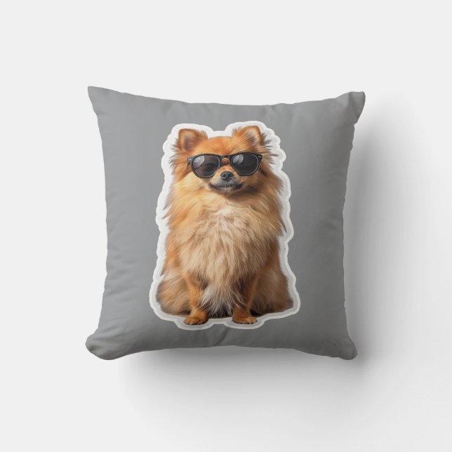 Almofada Cachorro Pomerânia Fofo Animais Engraçados com Ócu (Frente)