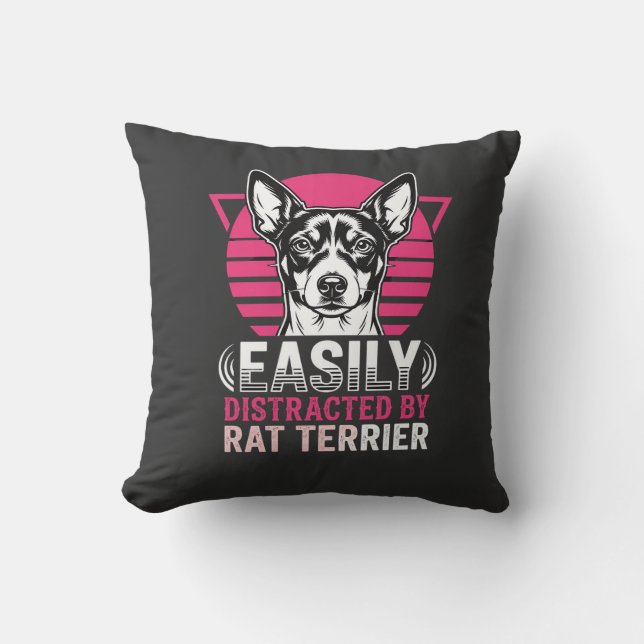 Almofada Cachorro Rat Terrier Fácilmente Distraído Retro (Frente)
