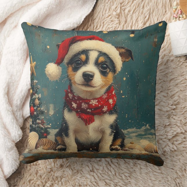 Almofada Cachorro Rat Terrier Natal Vintage Praia (Cobertor)