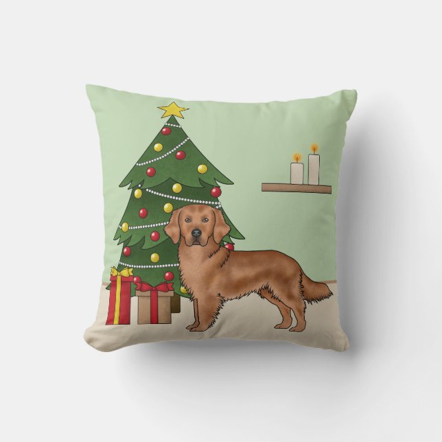 Almofada Cachorro Retriever Dourado Vermelho Com Árvore de  (Frente)