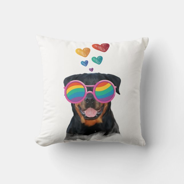 Almofada Cachorro Rottweiler com Corações Dia dos Namorados (Frente)