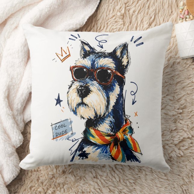 Almofada Cachorro Schnauzer Cara Legal com Óculos de Sol (Cobertor)