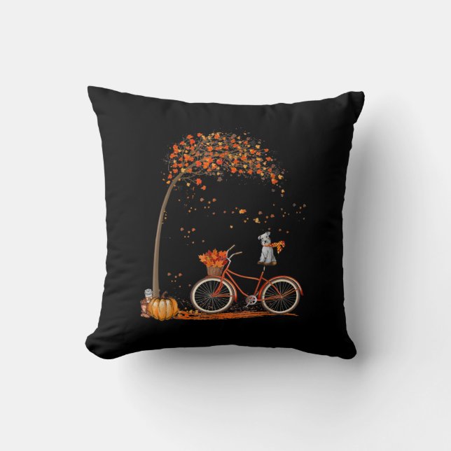 Almofada Cachorro Schnauzer e Pumpkins Bicicleta Folha de o (Frente)