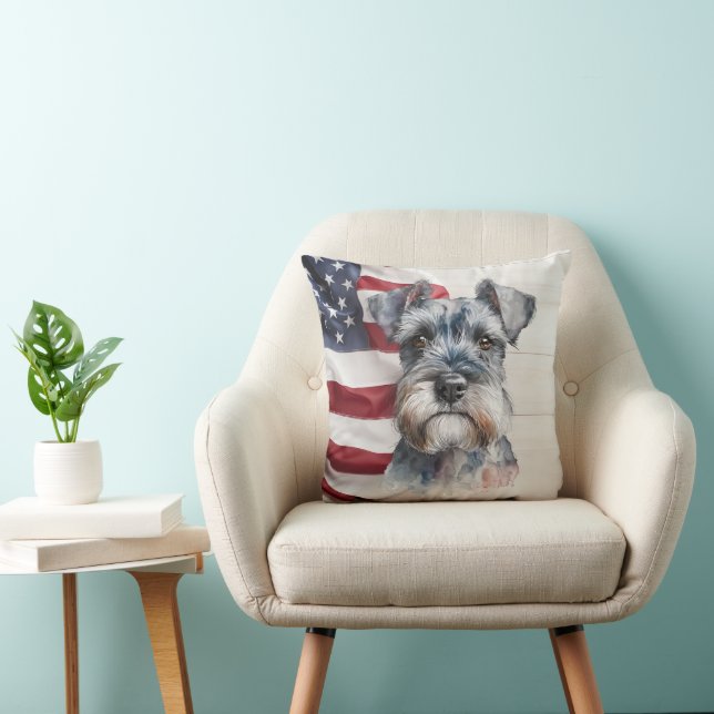 Almofada Cachorro Schnauzer - Miniatura da bandeira america (Cadeira)