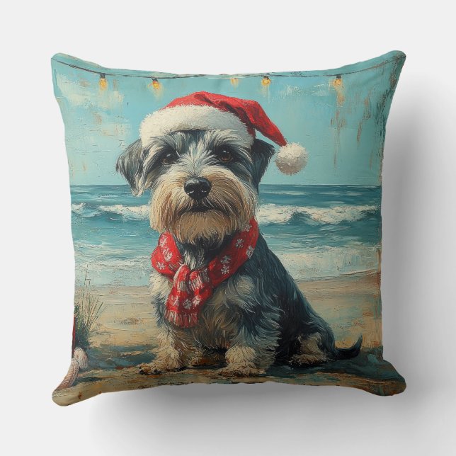 Almofada Cachorro Schnauzer Natal Vintage Praia (Verso)
