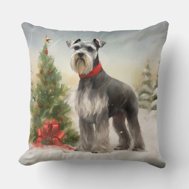 Almofada Cachorro Schnauzer no Natal da Neve (Frente)