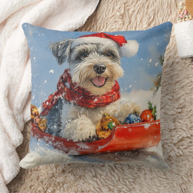Almofada Cachorro Schnauzer no Trenó Deixe Nevar Natal (Cobertor)