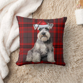 Almofada Cachorro Schnauzer Xadrez Vermelho Natal Férias