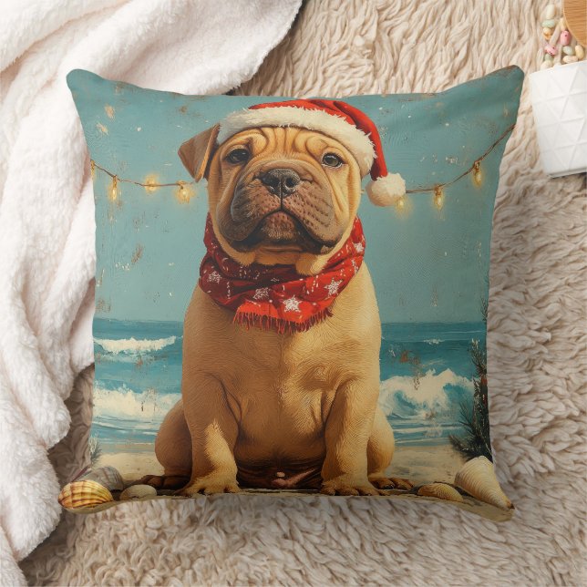 Almofada Cachorro Shar Pei Natal Vintage Praia (Cobertor)