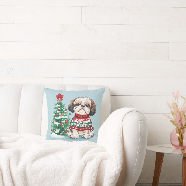 Almofada Cachorro Shih Tzu Papai Noel Natal (Sofá)